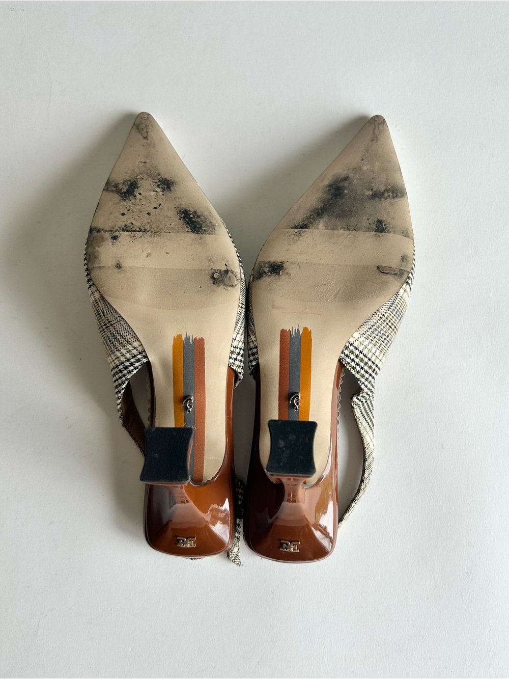 Sam Edelman Beige Brown Patent Leather Textile Point Toe Slingbacks size 6.5 - Picture 5 of 16